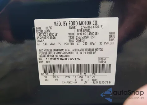 2017 Ford Explorer Limited from USA, damaged, VIN 1FM5K7F84HGD22175